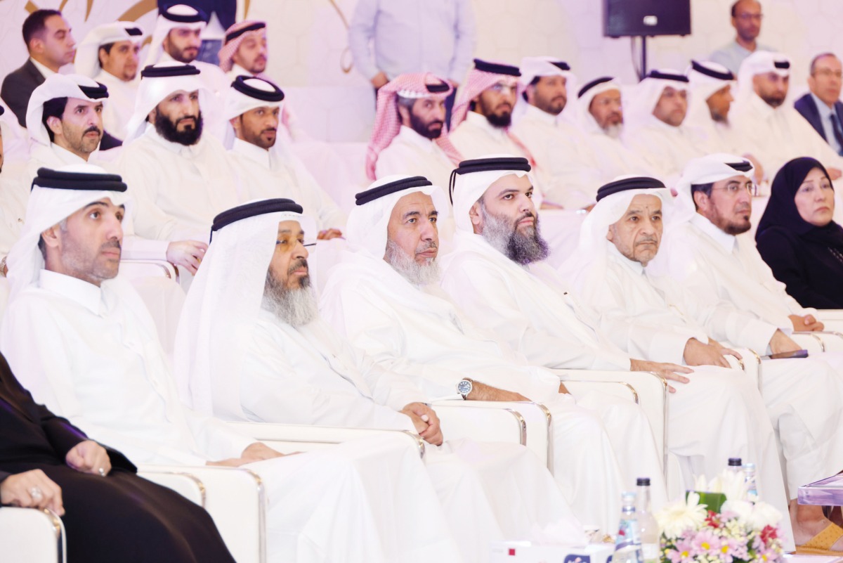 Minister of Awqaf and Islamic Affairs H E Ghanem bin Shaheen Al Ghanem (third left) and Director of General Directorate of Endowments Dr. Sheikh Khalid bin Mohammed bin Ghanem Al Thani (fourth left) with other officials during the foundation stone laying ceremony.