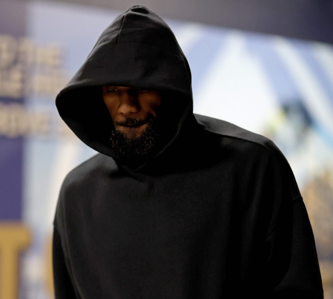 LeBron James of the Los Angeles Lakers arrives for their game against the Denver Nuggets during game five of the Western Conference First Round Playoffs at Ball Arena on April 29, 2024 in Denver, Colorado. Matthew Stockman/Getty Images/AFP