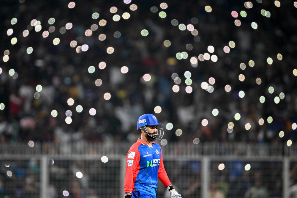 Rishabh Pant looks on during the Indian Premier League (IPL) Twenty20 cricket match between Kolkata Knight Riders and Delhi Capitals in Kolkata on April 29, 2024. (Photo by Dibyangshu Sarkar / AFP) /