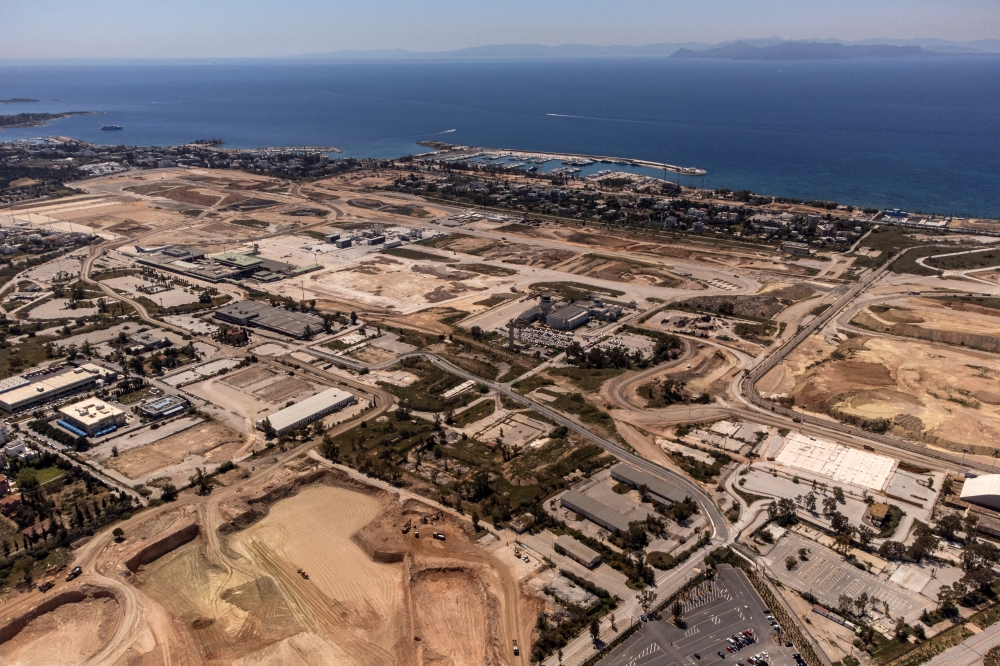 An aerial view of construction at Lamda Development’s Ellinikon project, on April 10. Photo by Nick Paleologos/Bloomberg. 