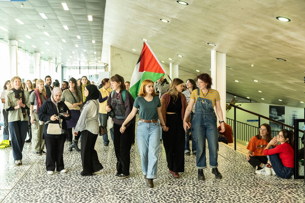Students occupying Gent University gather during an action organized by 