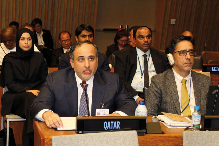 Minister of Environment and Climate Change H E Dr. Abdullah bin Abdulaziz bin Turki Al Subaie addressing a meeting held as part of the 19th session of the United Nations Forum on Forests at the UN headquarters in New York.