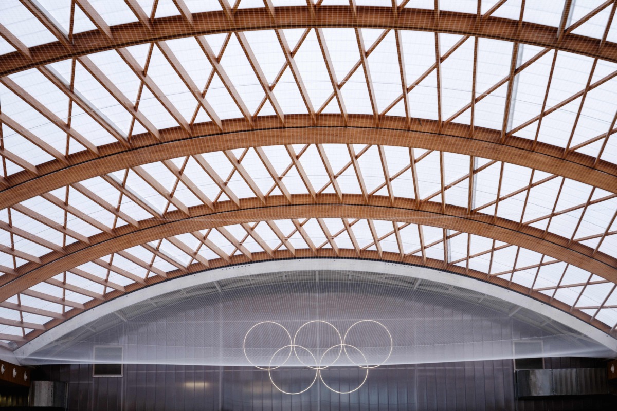 (FILES) This photograph taken on March 5, 2024 shows an indoor view of the Georges Vallerey swimming pool, which is under renovation to serve as a training pool for Olympic and Paralympic athletes selected for the Paris 2024 Games, in Paris. 