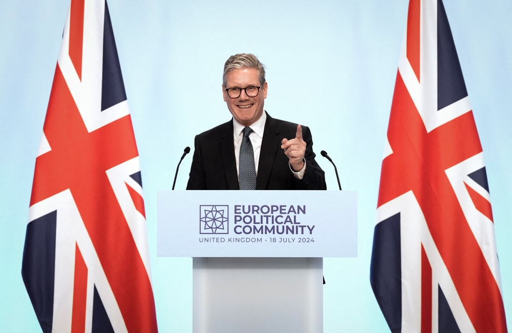 Britain's Prime Minister Keir Starmer speaks during a press conference at the European Political Community meeting, at Blenheim Palace in Woodstock, southern England, on July 18, 2024. (Photo by Stefan Rousseau / POOL / AFP)