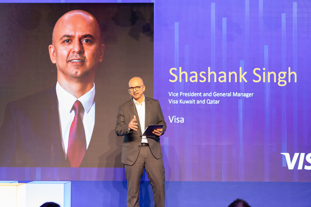 Shashank Singh, Visa VP and GM, for Qatar and Kuwait addressing an event.