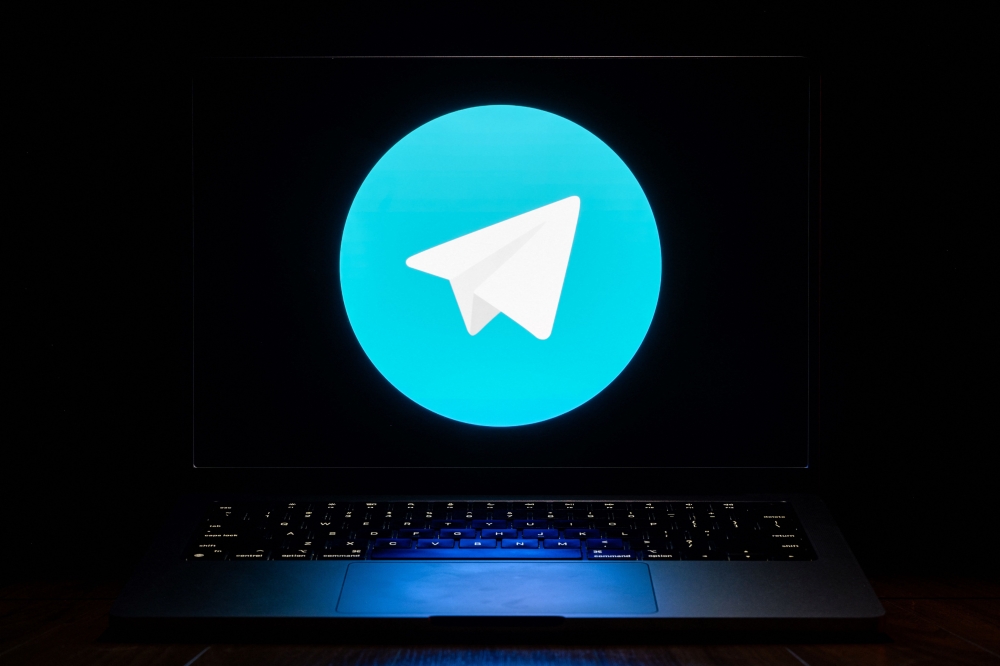 This file photo illustration taken in Seoul on September 2, 2024 shows a logo of encrypted messaging platform Telegram seen enlarged on a computer monitor. Photo by Anthony WALLACE / AFP
