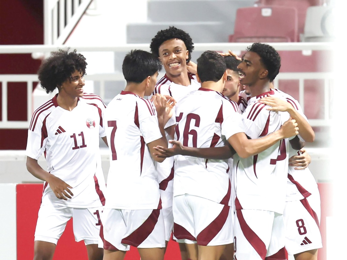 Qatar U20 players celebrate during match against Hong Kong on Friday.
