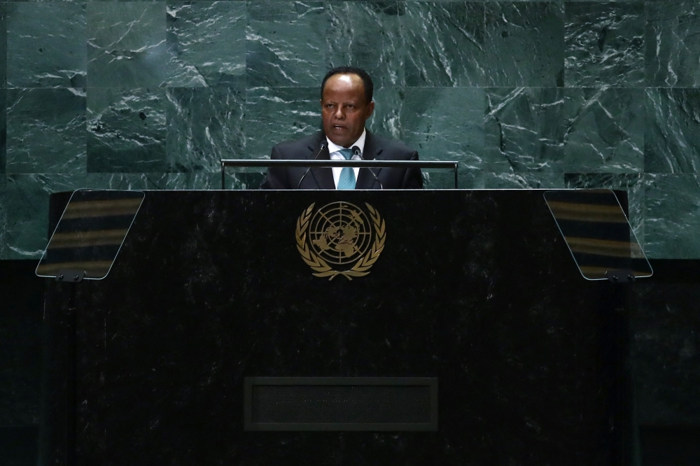 (FILES) Ethiopian Minister of Foreign Affairs of Taye Atske-Selassie Amde speaks during the 79th Session of the United Nations General Assembly at the United Nations headquarters in New York City on September 27, 2024. (Photo by Leonardo Munoz / AFP)
