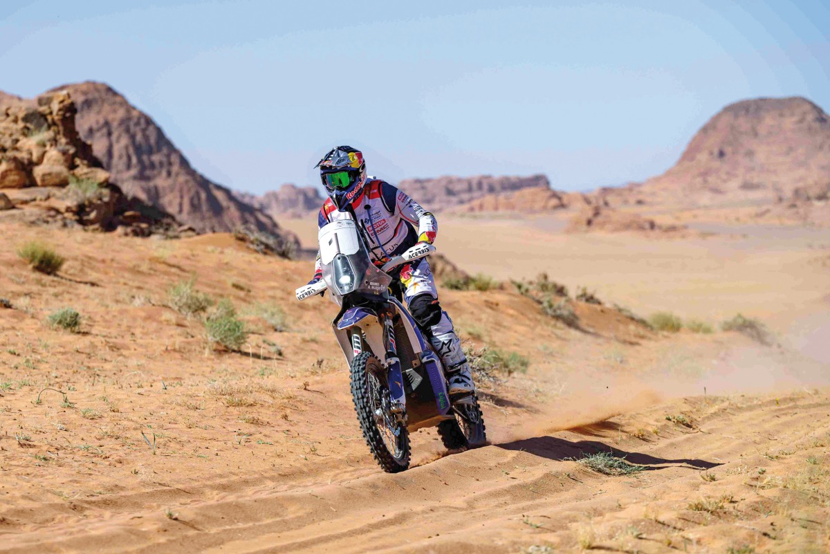 Mohammed Al Balooshi heads a bumper motorcycle section for the Qatar International Baja. 