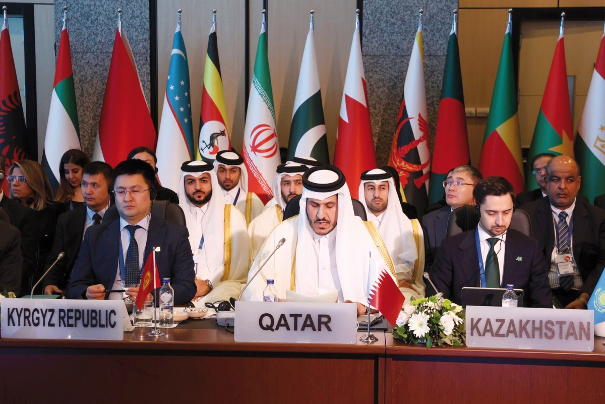 Minister of Commerce and Industry H E Sheikh Mohammed bin Hamad bin Qassim Al Thani with other dignitaries during the 40th COMCEC Ministerial session in Istanbul.