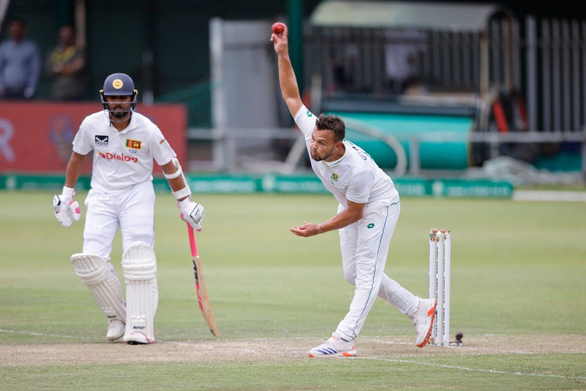 South Africa's Dane Paterson delivers a ball during the second day of the second international Test cricket match between South Africa and Sri Lanka at St Georges Park in Gqeberha on December 6, 2024. (Photo by Marco Longari / AFP)
