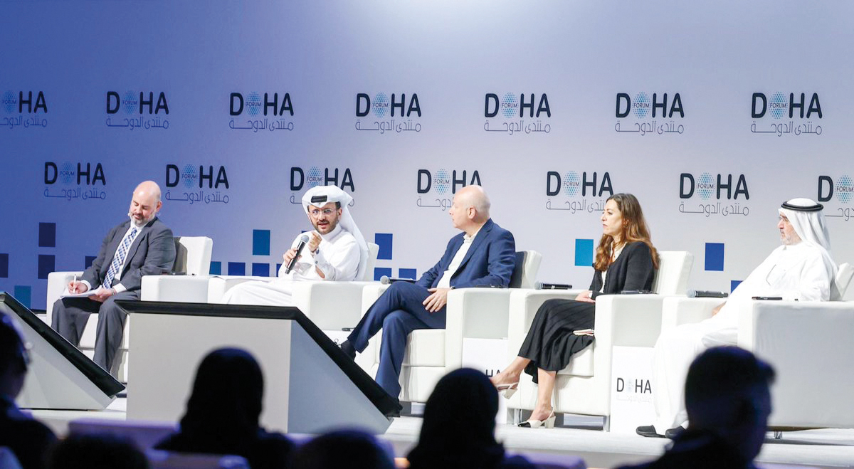Advisor to the Prime Minister and Official Spokesperson for the Ministry of Foreign Affairs H E Dr. Majed bin Mohammed Al Ansari (second left) and other panelists during the session.