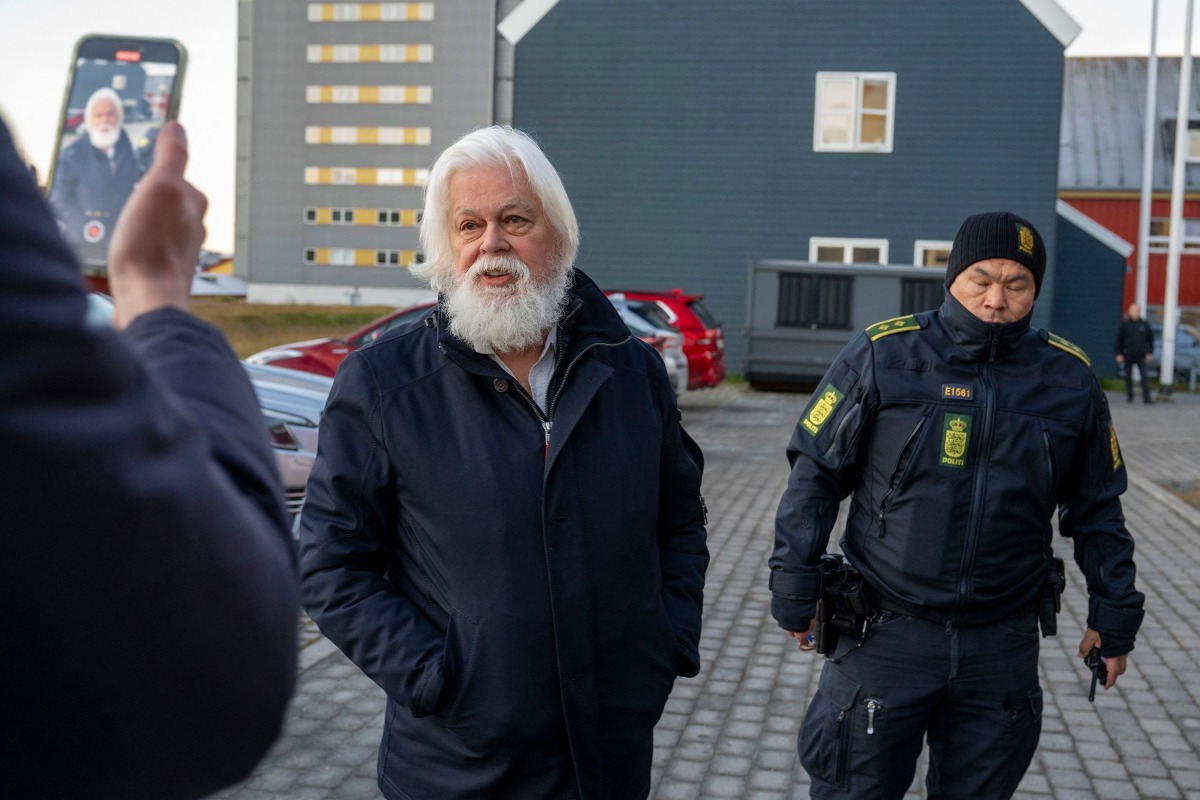 Anti-whaling activist Paul Watson arrives for a court hearing in Nuuk, Greenland, on October 2, 2024. Photo by Leiff Josefsen / AFP