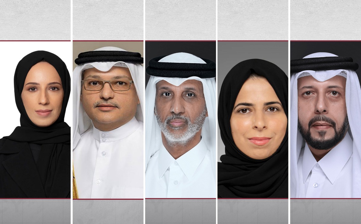 From left: Minister of Social Development and Family H E Buthaina bint Ali Al Jabr Al Nuaimi; Minister of Communications and Information Technology H E Mohammed bin Ali bin Mohammed Al Mannai; Minister of Sports and Youth H E Sheikh Hamad bin Khalifa bin Ahmed Al Thani; Minister of Education and Higher Education H E Lolwah bint Rashid bin Mohammed Al Khater; and Minister of Public Health H E Mansoor bin Ebrahim bin Saad Al Mahmoud 