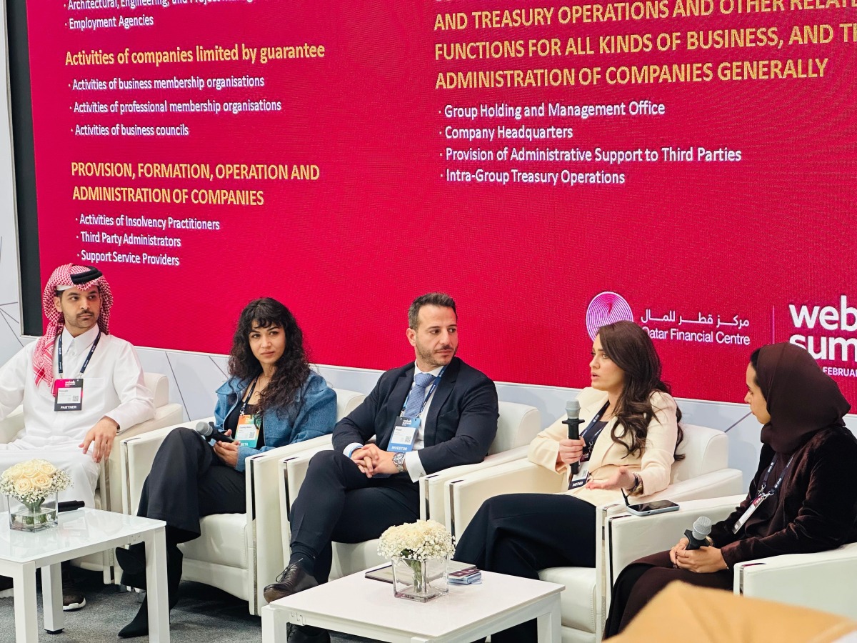 Panelists during the session entitled ‘Unlocking Qatar’s Potential: The QFC Advantage for Startups’ during the Web Summit Qatar 2025, yesterday.