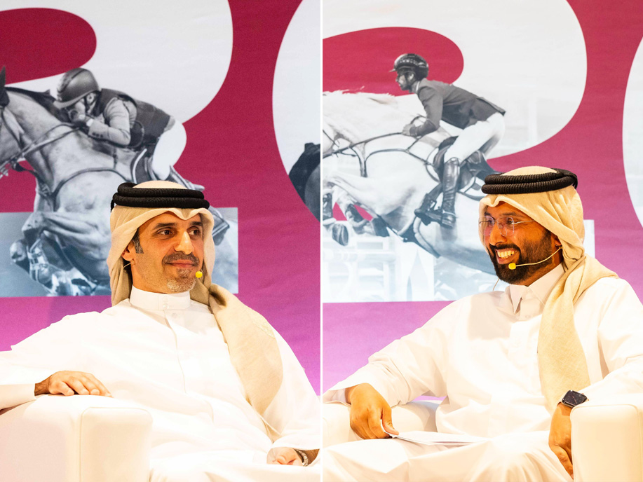 QEF President and Vice-Chairman of the Organizing Committee for International Equestrian Championships Bader bin Mohammed Al Darwish (left) and Event Director of the Doha International Equestrian Tours Mohammed Jaber Al Khayarin during a press conference at Al Shaqab yesterday. 