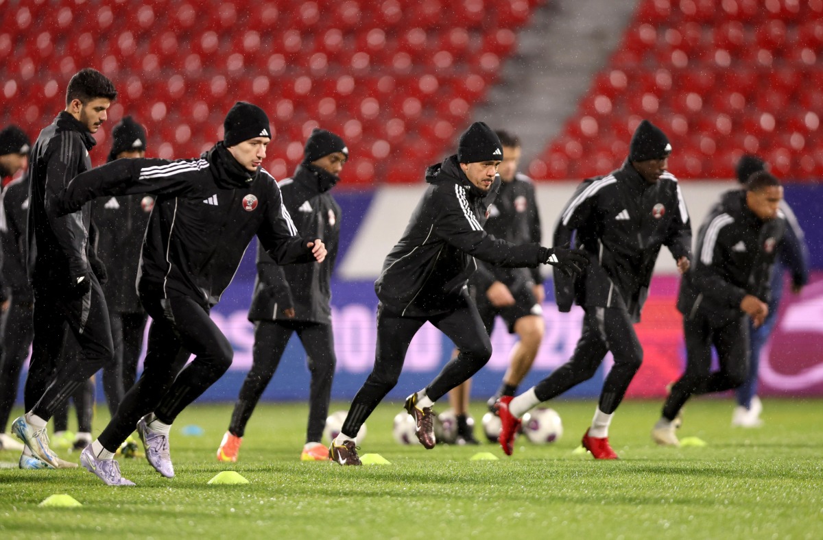 Qatar players during a training session at the Dolon Omurzakov Stadium in Bishkek.
