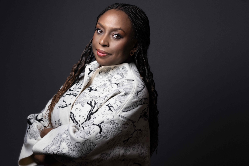 Nigerian author Chimamanda Ngozi Adichie poses during a photo session in Vincennes, Paris' suburb on March 27, 2025. (Photo by Joel OEL SAGET / AFP)
