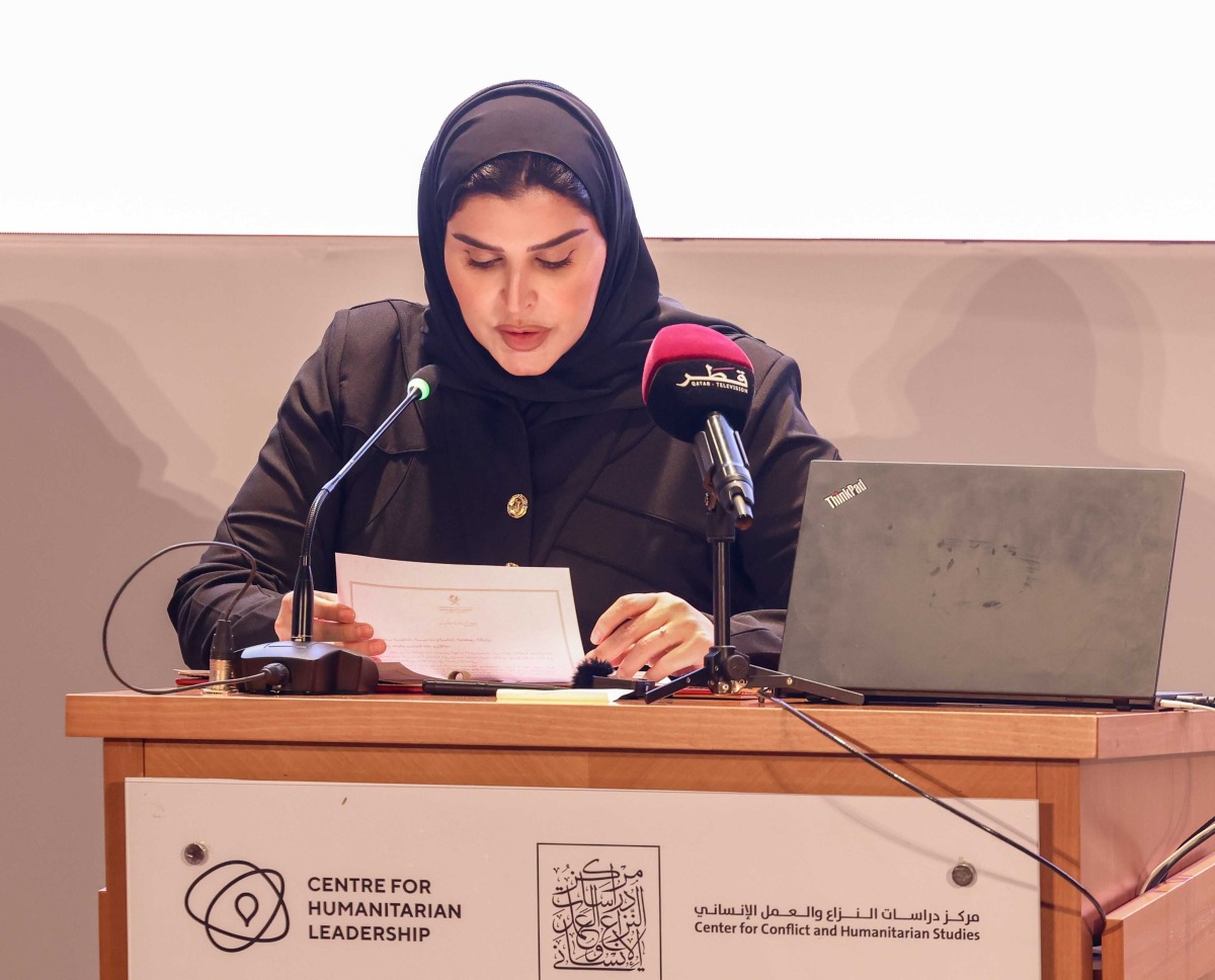 Minister of State for International Cooperation H E Maryam bint Ali bin Nasser Al Misnad addressing a conference in Doha, yesterday.
