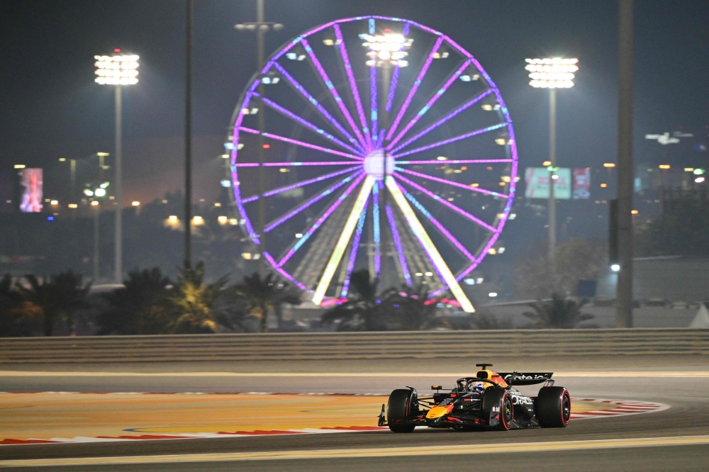 Red Bull Racing's Dutch driver Max Verstappen drives during the second practice session ahead of the Bahrain Formula One Grand Prix at the Bahrain International Circuit in Sakhir on April 11, 2025. (Photo by Andrej Isakovic / AFP)