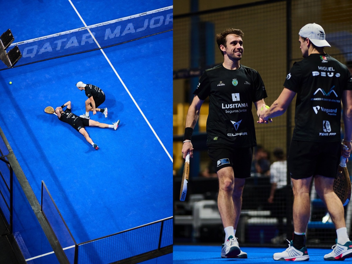 Miguel Deus and Nuno Deus of Portugal celebrate after their win over Argentina’s 15th seeds Leonel Daniel Aguirre and Gonzalo Gabriel Alfonso.