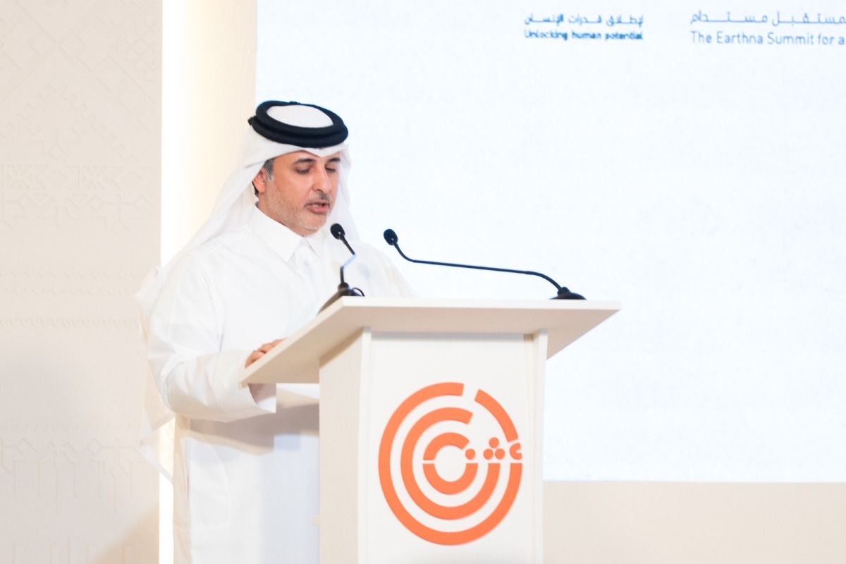 Minister of Environment and Climate Change H E Dr. Abdullah bin Abdulaziz bin Turki Al-Subaie addressing the Earthna Summit 2025.