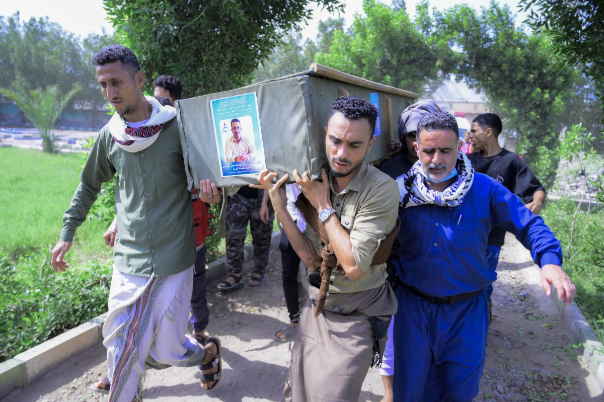 Yemenis attend the funeral of people killed in reported US strikes a day earlier on the port of Ras Issa area in Yemen's Huthi-held Hodeida on April 21, 2025. (Photo by AFP)