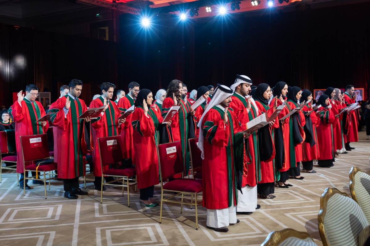 The Weill Cornell Medicine-Qatar (WCM-Q) Class of 2025 taking the Hippocratic Oath during the graduation ceremony held yesterday. 