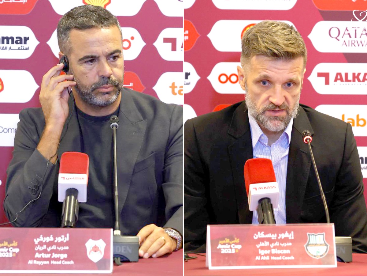 Al Rayyan coach Artur Jorge (left) and Al Ahli coach Igor Biscan