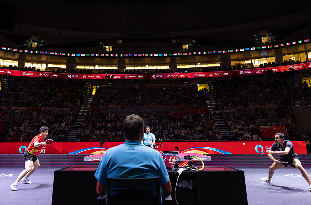 Liang Jingkun and Hugo Calderano put on a captivating show in Doha (PICTURE: ITTF)