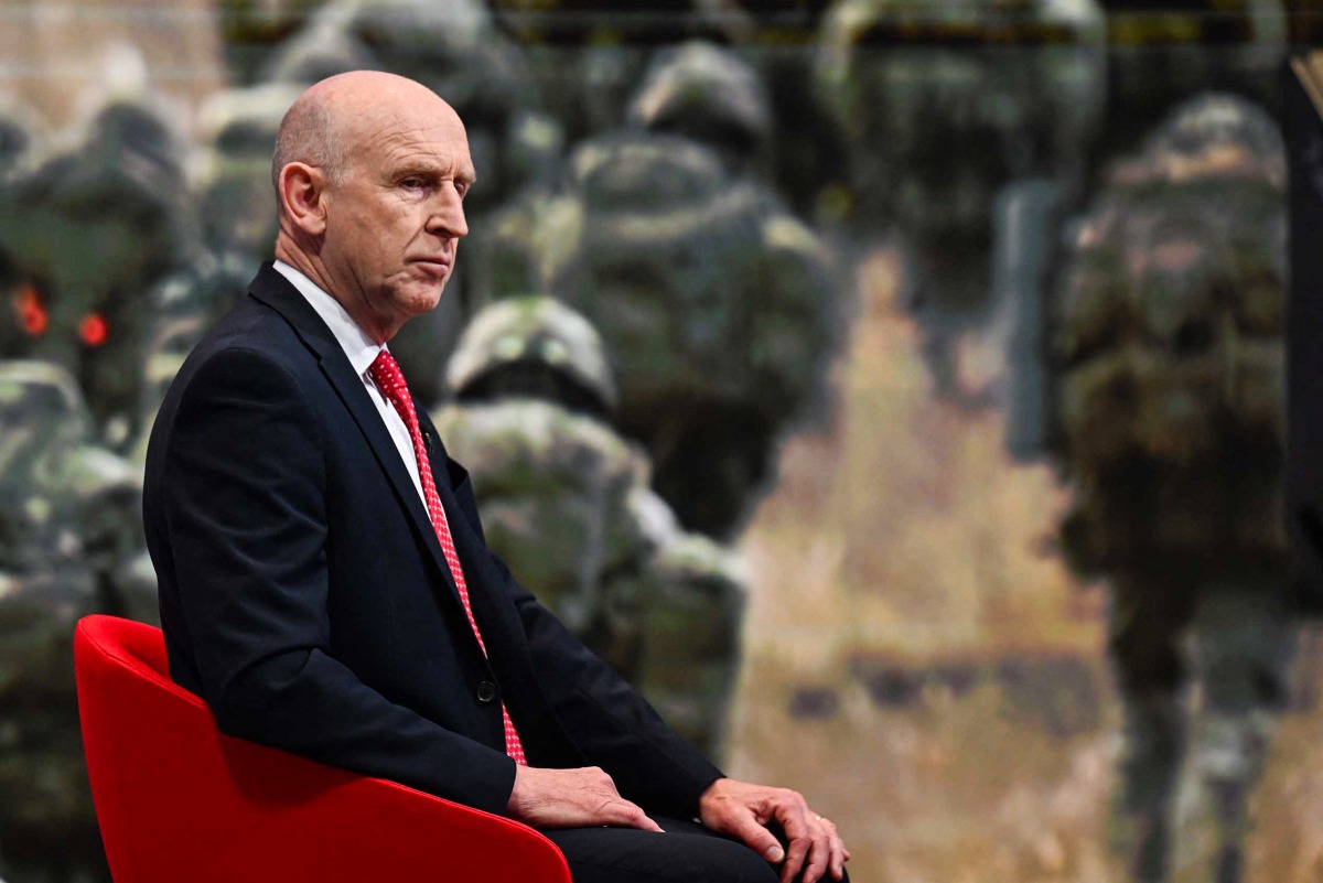 A handout picture released by the BBC, taken and received on June 1, 2025, shows Britain's Defence Secretary John Healey speaking on the BBC's 