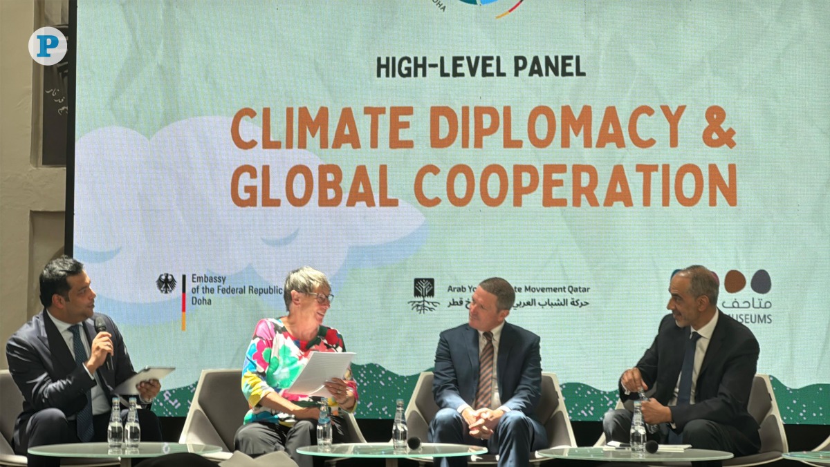 The panel including of co-founder of AYCMQ, Neeshad Shafi; former Federal Minister for the Environment, Nature Conservation, Building and Nuclear Safety in Germany, Dr. Barbara Hendricks; Ambassador of Australia to Qatar H E Shane Flanagan, and Director of Middle East Council on Global Affairs in Qatar, Dr. Tarik M. Youcef. Photo by Oussama Abbassi