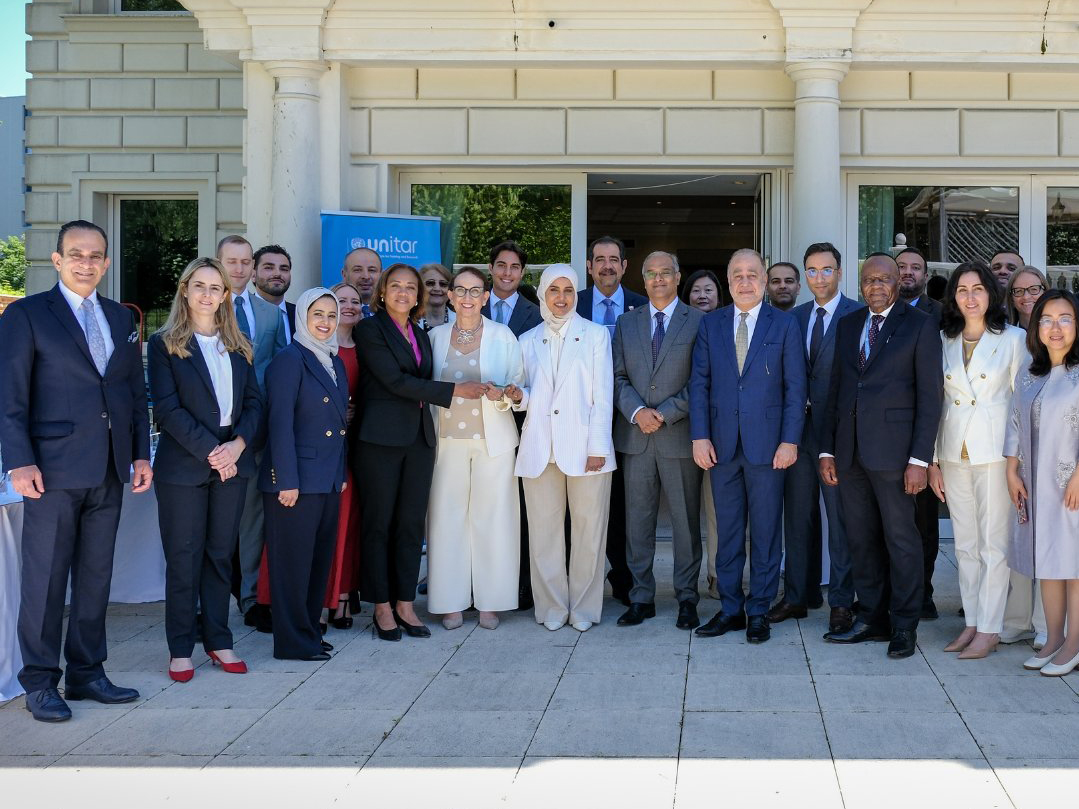 Permanent Representative of Qatar in Geneva H E Dr. Hend bint Abdalrahman Al Muftah,  UNCTAD Secretary-General H E Rebeca Grynspan, and other dignitaries at the event.