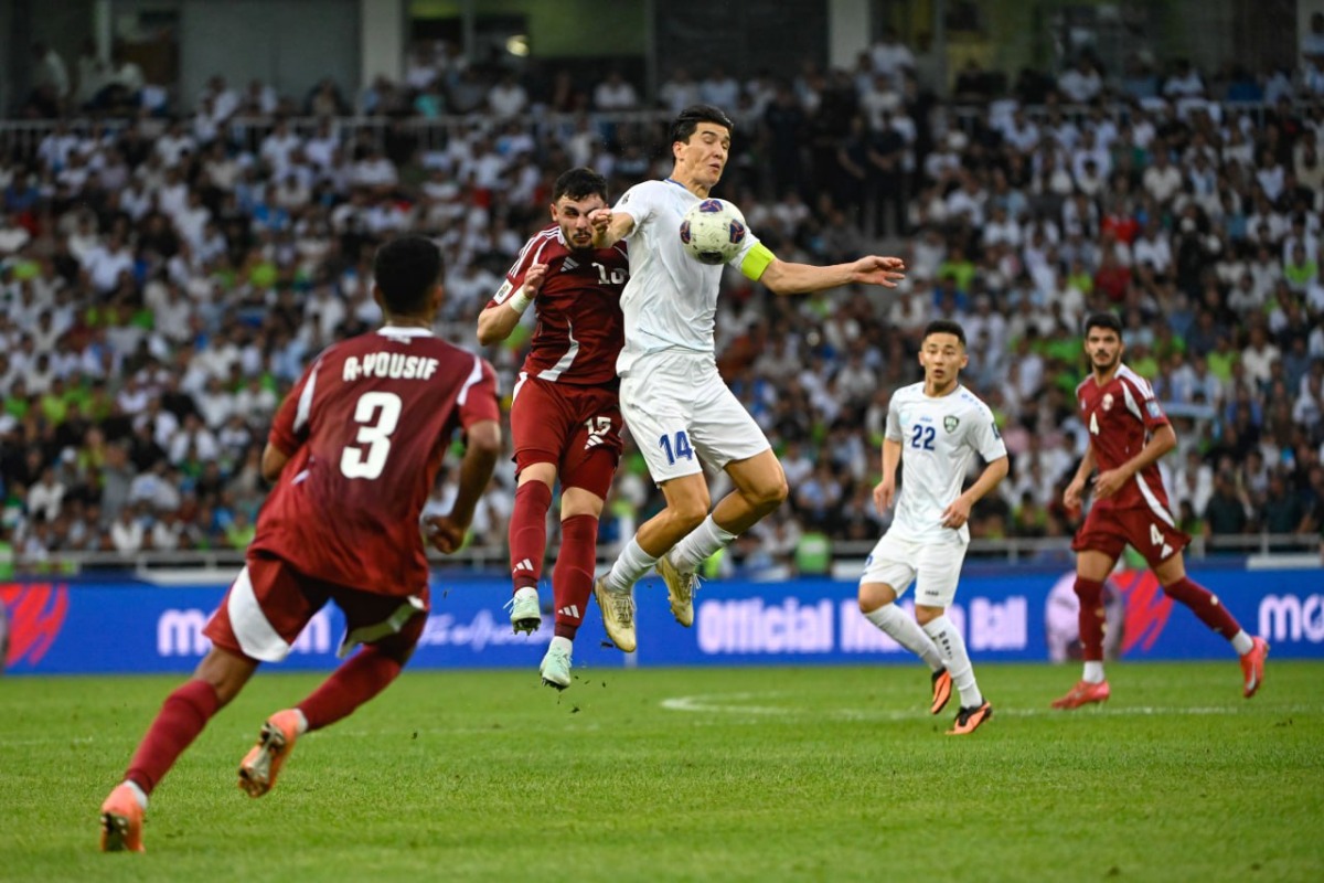 Action during the FIFA World Cup 2026 Qualifier between Qatar and Uzbekistan in Tashkent, yesterday
