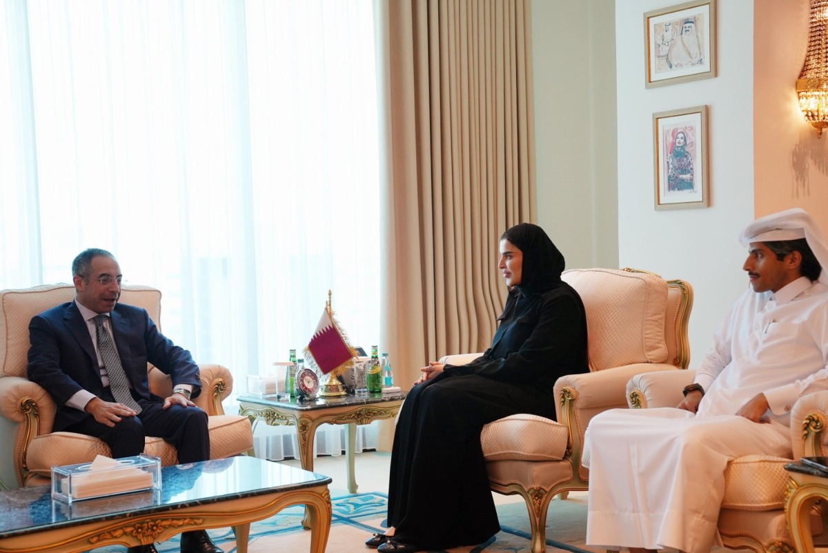 Minister of State for International Cooperation H E Maryam bint Ali bin Nasser Al-Misnad with the Ambassador of Egypt H E Amr El Sherbini during their meeting yesterday.