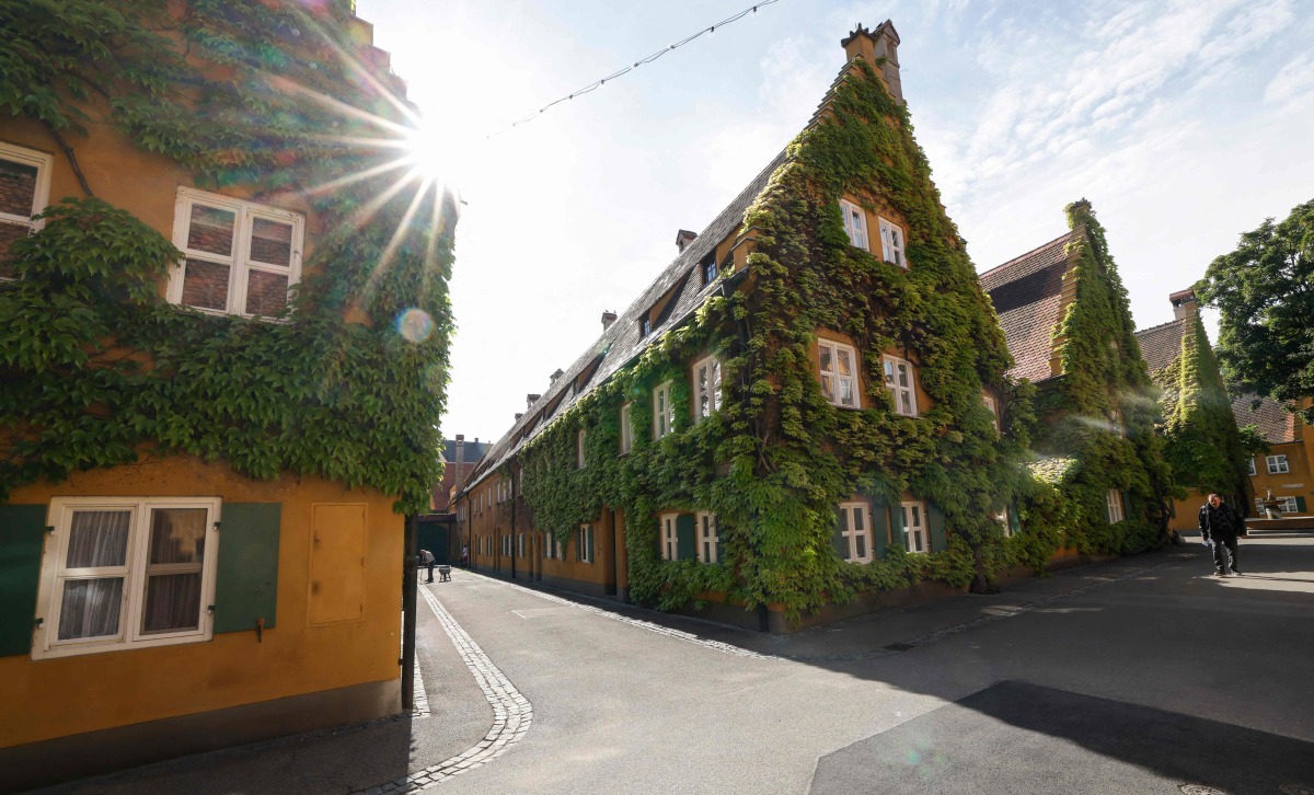 A general view of the streets at the Fuggerei in Augsburg, southern Germany is pictured on April 1, 2025. Photo by Michaela Stache/ AFP
