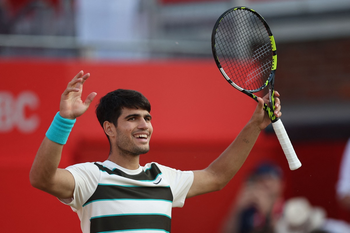 Spain’s Carlos Alcaraz celebrates after beating Spain’s Jaume Munar.