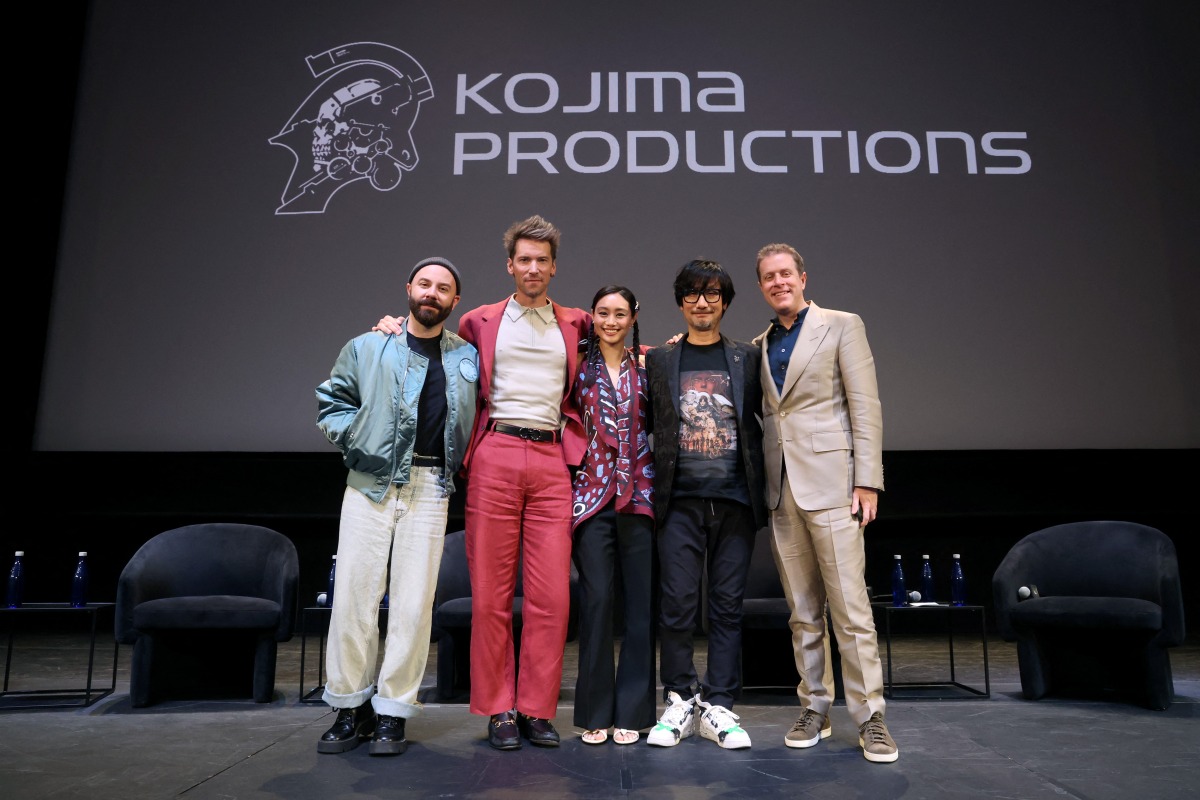 (L-R) Woodkid, Troy Baker, Shioli Kutsuna, Hideo Kojima and Geoff Keighley attend the 