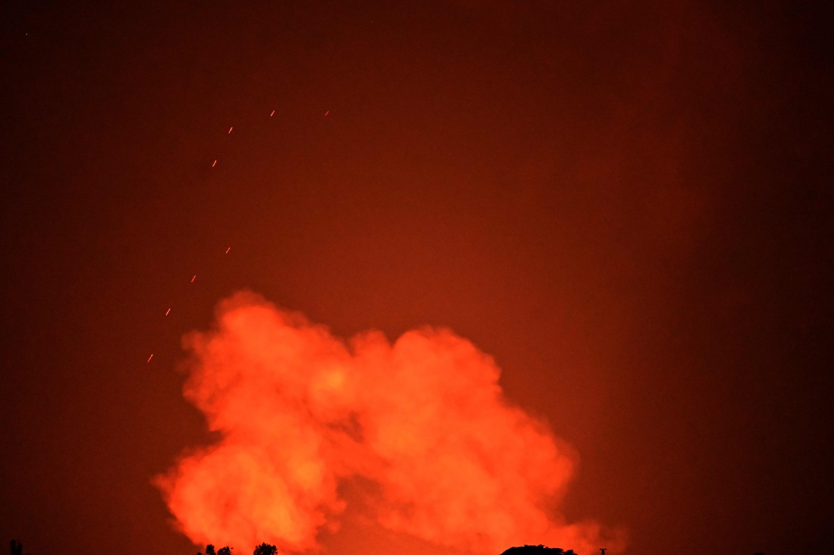 The Ukrainian air defence fires at Russian drones during a night mass strike on Kyiv on July 4, 2025, amid the Russian invasion of Ukraine. (Photo by Sergei SUPINSKY / AFP)