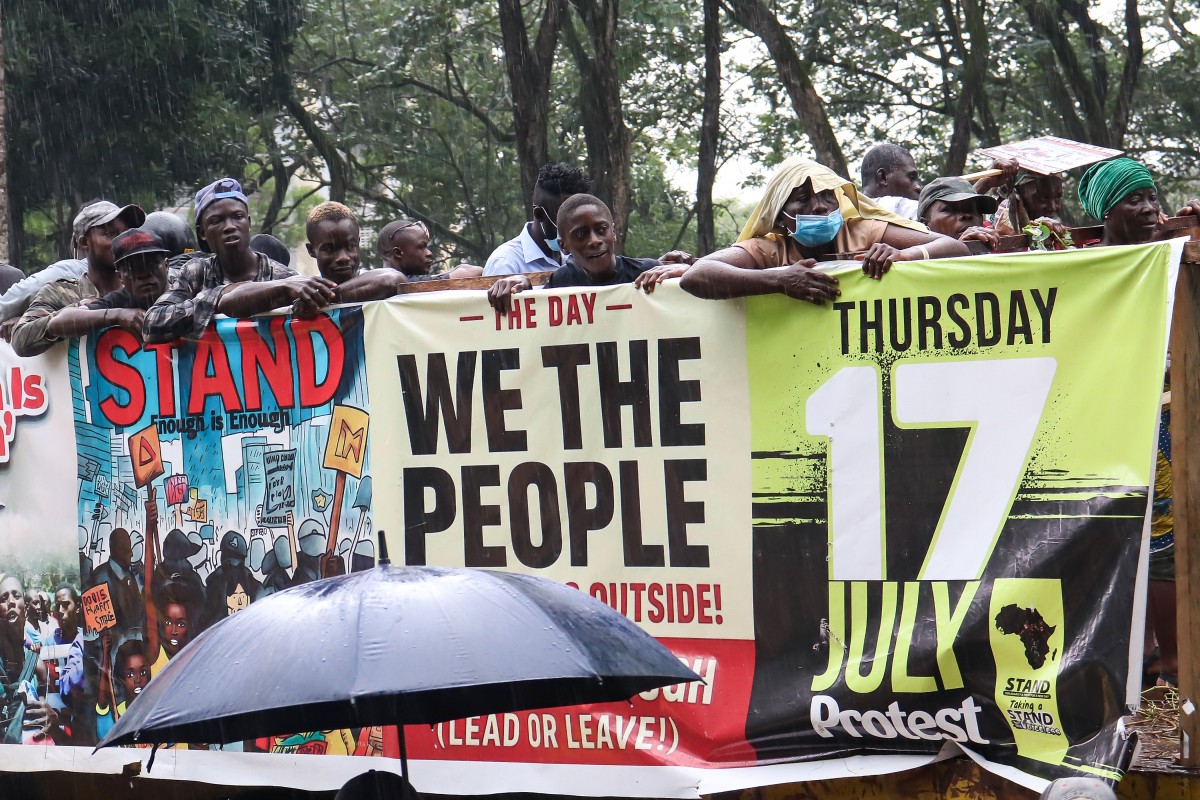 Demonstrators march towards the Capitol building during a protest against the government in Monrovia on July 17, 2025. Photo by Matthew Jacobs / AFP.
