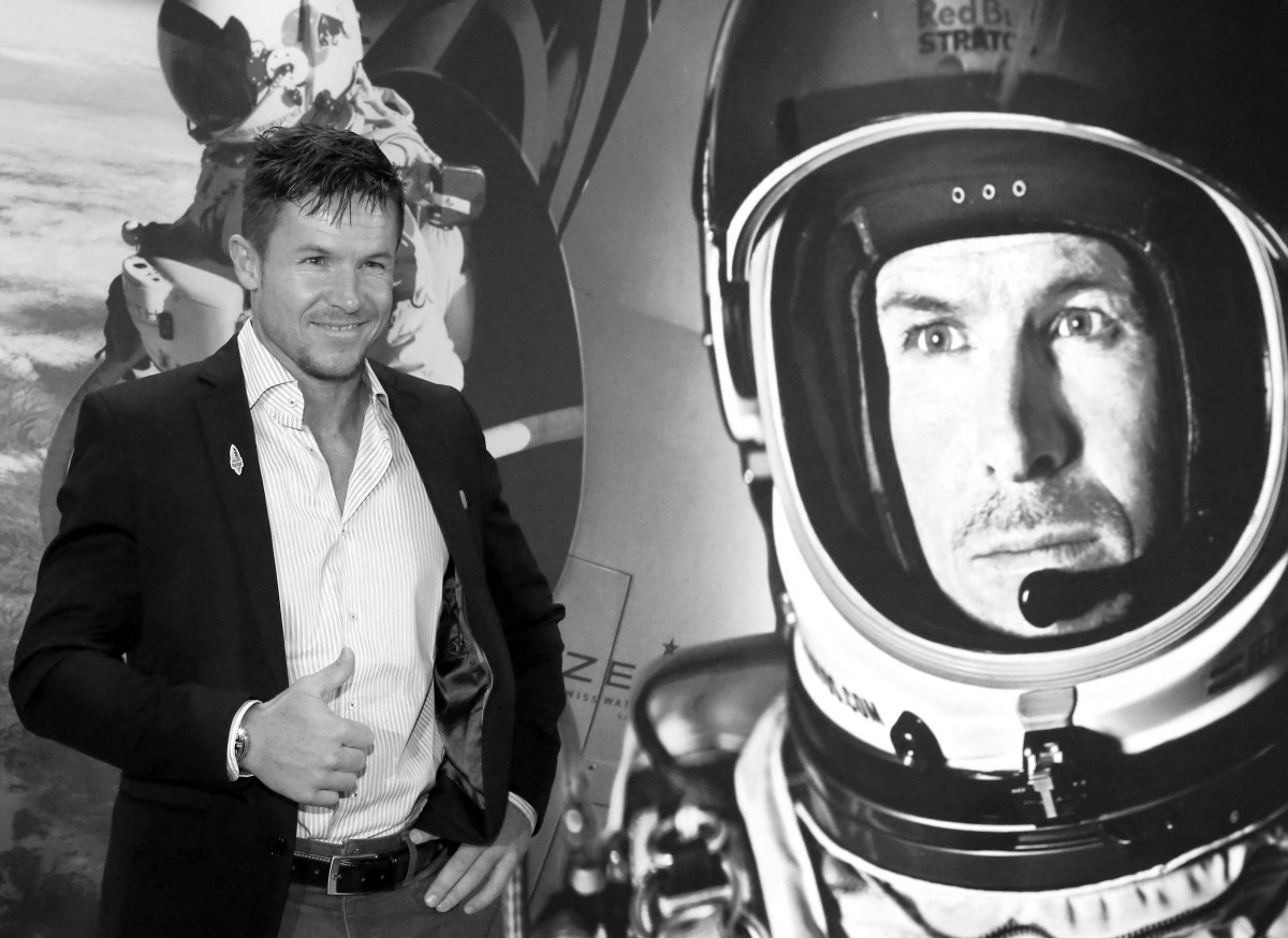 Austrian sky diver and base jumper Felix Baumgartner poses for a photo during a conference in Kuwait City on December 11, 2013. Photo by YASSER AL-ZAYYAT / AFP.
