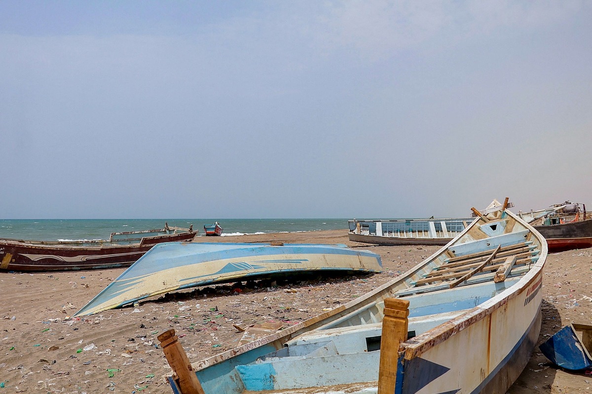 This picture shows boats on the shore in Yemen's Abyan province on August 5, 2025. (Photo by AFP)