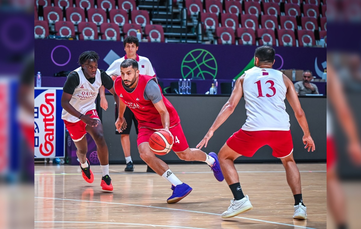 Qatar players during a training session ahead of their opening match against Lebanon. 