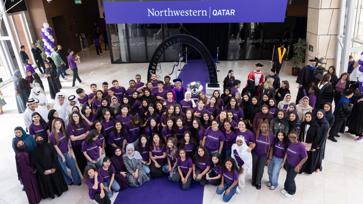 Northwestern Qatar Class of 2029 in a group photo.