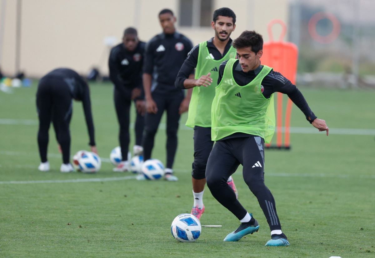 Qatar U-20 players during a training session yesterday. 