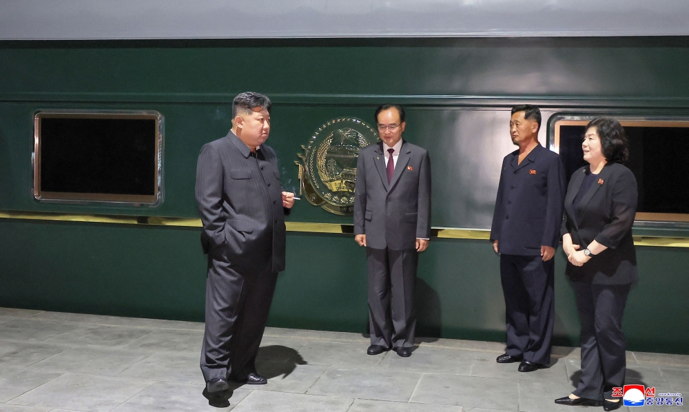 This picture taken on September 1, 2025 and released from North Korea's official Korean Central News Agency (KCNA) via KNS on September 2, 2025 shows North Korea's leader Kim Jong Un (L) as he departs from Pyongyang by special train to visit China. Photo by KCNA VIA KNS / AFP