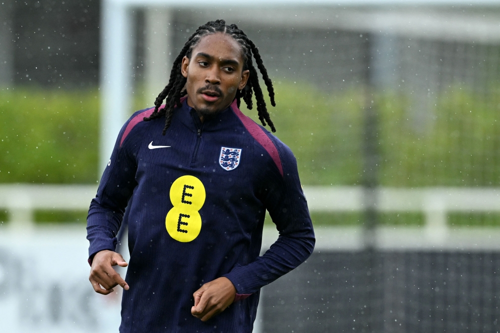 England's defender Djed Spence takes part in a training session at St George's Park in Burton-upon-Trent, central England, on September 3, 2025. (Photo by Oli Scarff / AFP) 
