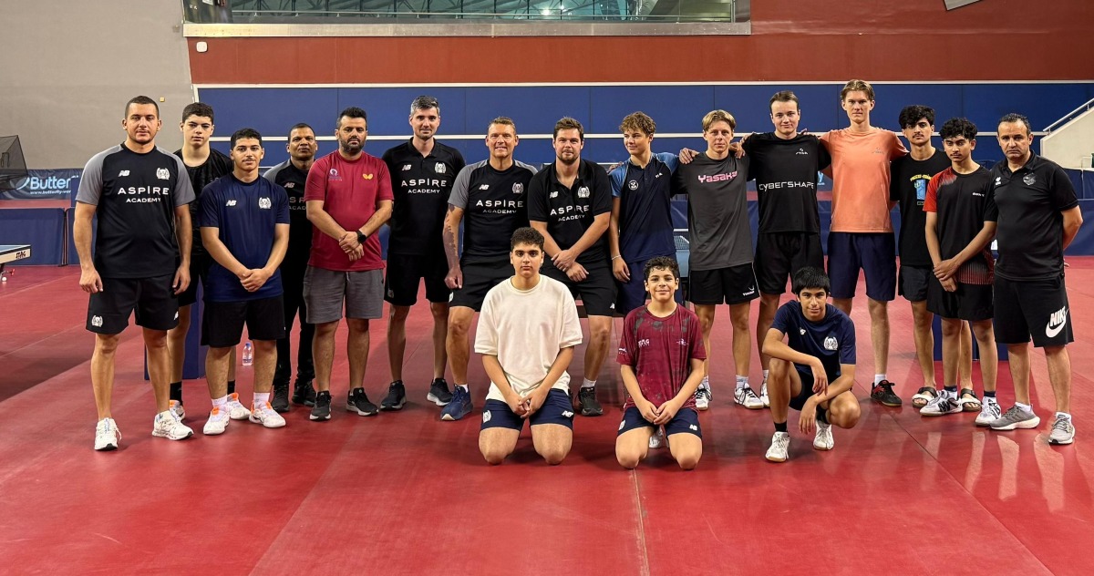 Sweden youth table tennis team players and officials during the training camp at Aspire Academy.
