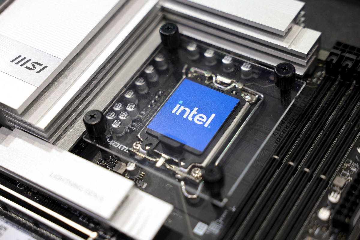 A sample of an Intel chip is displayed during Computex 2024 in Taipei on June 4, 2024. Photo by I-Hwa CHENG / AFP