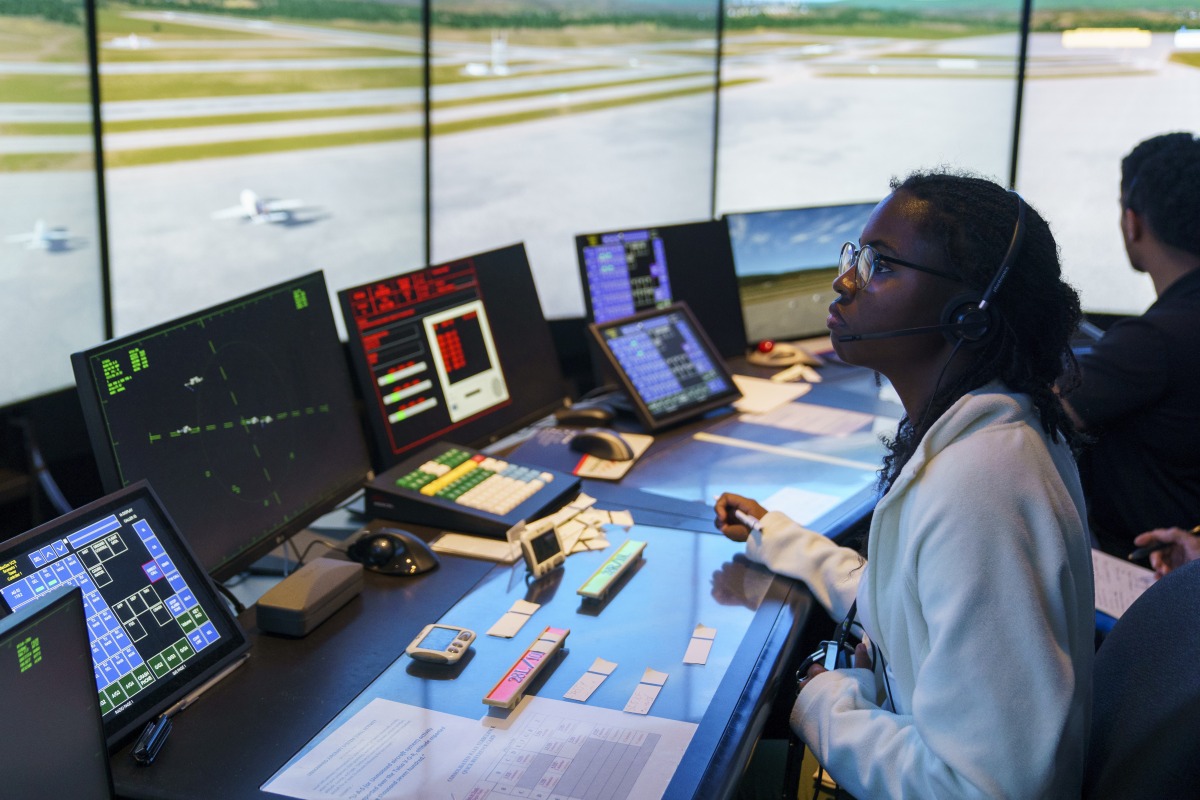 Students work in a simulated tower environment at the FAA Academy in Oklahoma City on July 9. Photo credit: Nick Oxford/For The Washington Post
